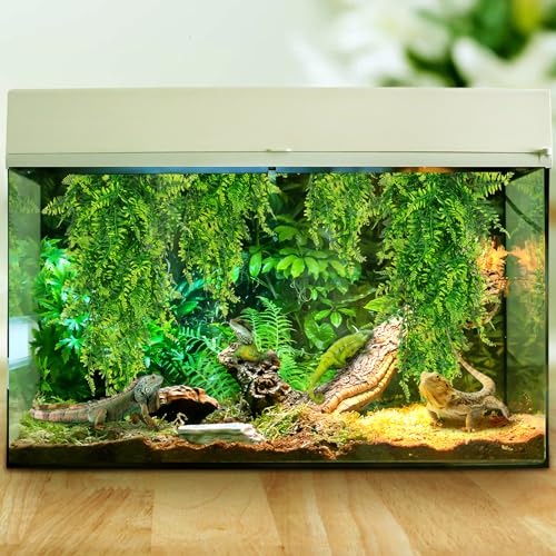 QUOZUO 2 Pack Reptile Plants Terrarium Hanging Plant Artificial Leaves Reptile Hide with Suction Cup, Reptile Tank Accessories for Bearded Dragon Lizard Snake Geckos Chameleon