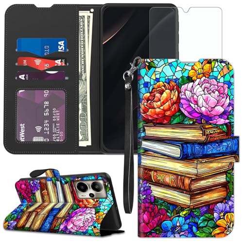 for Cricket Outlast 5G 2024 Wallet case with RFID Blocking Credit Card Holder Kickstand, Folio Flip PU Leather Shockproof Protective Cover for AT&T Motivate Pro 5G, Stack of Books - color: Stack Of Books