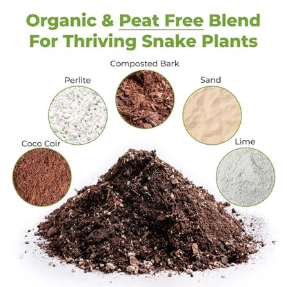 Perfect Plants Snake Plant Soil, 8 qt, Coco Coir Potting Mix | All-natural pine bark, perlite and sand for indoor Sansevieria, drains quickly and resists compaction, no added fertilizer - size: 8qt.