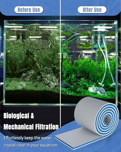Pawfly 8-Layer Aquarium Filter Pad, 47 x 12 Inch High Density Multi-Layer Filter Floss Bio Foam, Filter Sponge Pad for Freshwater Saltwater Fish Tanks and Ponds, Cuttable Aquarium Filter Media Pad