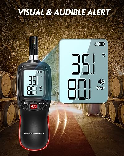 WT83 Temperature Humidity Meter, High Precision Thermometer Hygrometer with Ambient Dew Point Wet Bulb Temperature Indoor Outdoor, Max/Min Data Hold, 1000 Sets Data Log, Batteries Included