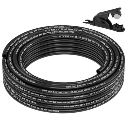 5/16" DOT Air Line, 35FT SAE J844 PA12 Nylon Air Tubing with Cutter | 5/16" DOT-Approved Brake Line, Flexible PA12 Nylon Tubing for Air Suspension Kit, Truck Trailer Brake System & Fluid Transfer - size: 5/16" OD 35FT