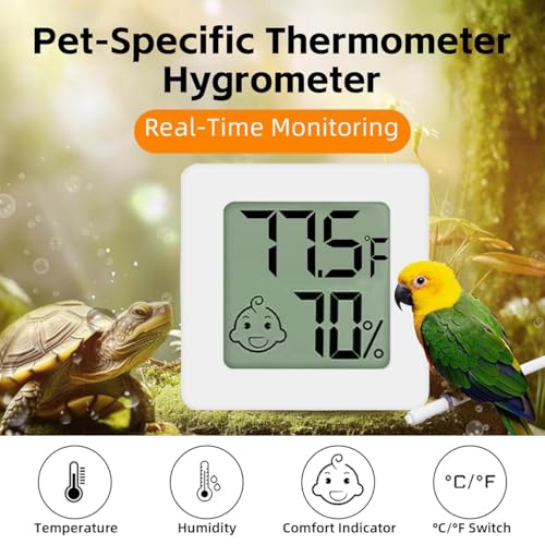 MANON ROSA Bird Thermometer Hygrometer – Mini Digital Magnetic & Adhesive Pet Temperature and Humidity Sensor Gauge for Parrot Cages, Lizard Spider Snake Gecko Reptile Rearing Boxes