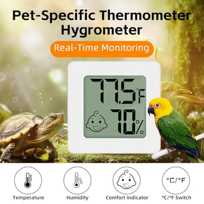 MANON ROSA Bird Thermometer Hygrometer – Mini Digital Magnetic & Adhesive Pet Temperature and Humidity Sensor Gauge for Parrot Cages, Lizard Spider Snake Gecko Reptile Rearing Boxes