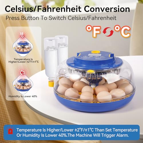 18 Egg Incubators for Hatching Eggs, Chicken Egg Incubator with Automatic Egg Turning and Temperature Humidity Control, 360° Clear View Lid or Home, Farm, Classroom, Hatching Chicken, Duck,Quail,Goose - size: 18 Egg Incubators