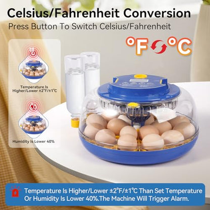 18 Egg Incubators for Hatching Eggs, Chicken Egg Incubator with Automatic Egg Turning and Temperature Humidity Control, 360° Clear View Lid or Home, Farm, Classroom, Hatching Chicken, Duck,Quail,Goose - size: 18 Egg Incubators