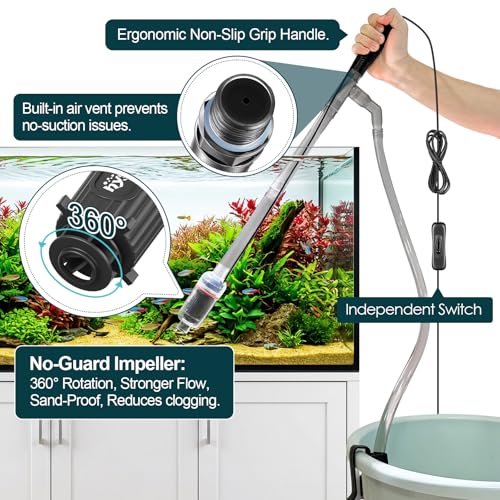 hygger Electric Aquarium Gravel Cleaner, 528GPH Fish Tank Vacuum, 5-in-1 Automatic Sand Washer Water Changer Cleaning Kit for Freshwater Saltwater, Adjustable Length Handle Tube,Hose, Clamp