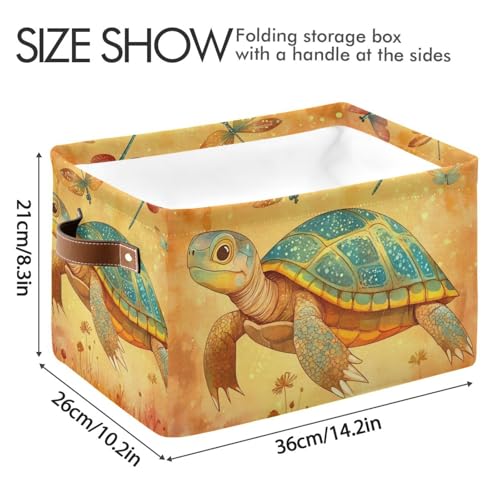 Cartoon Turtle Reptile Terracotta storage baskets 1 pack, foldable and waterproof durables fabric storage cubes with sturdy handle stuff set for dorm