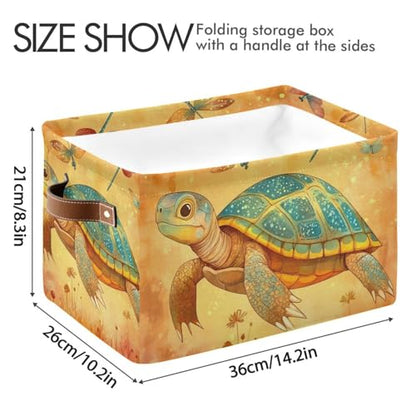 Cartoon Turtle Reptile Terracotta storage baskets 1 pack, foldable and waterproof durables fabric storage cubes with sturdy handle stuff set for dorm