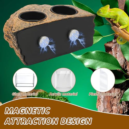 Reptile Magnetic Feeder Ledge, Reptile Food Water Dish with 2Pcs Bowls, Double Bowl Gecko Feeder Ledge, Reptile Feeding Bowl, Lizard Feeding Ledge for Lizard Crested Gecko