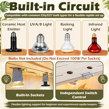 Bearded Dragon Tank, Lizard Tank with Clear Tempered Glass, Anti-Scratch Reptile Enclosure, Reptile Tank Built-in Light Fixtures with Switch (32X16X16inch,34 Gallon) - color: Transparent Roof, size: 32X16X16inch,34 Gallons