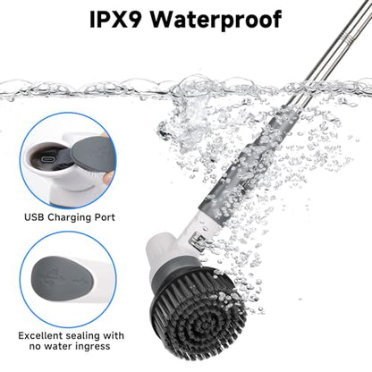 AQQA 8-in-1 Electric Aquarium Cleaning Kit, Grey | IPX9 Waterproof, Cordless Rechargeable, Glass Scrubber, Handheld Fish Tank Cleaner
