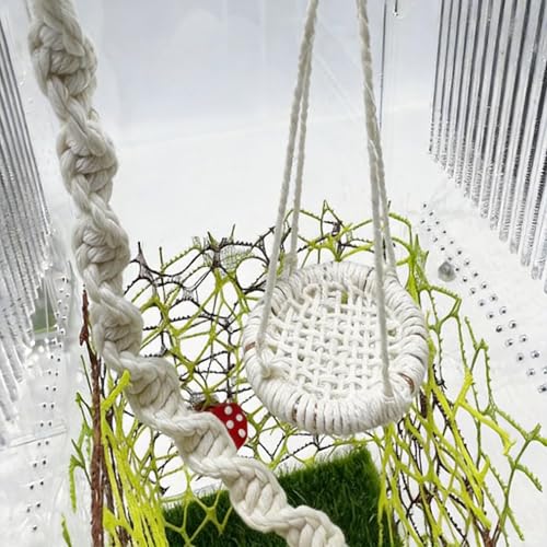 2 Pack Jumping Spider Rope Bridge Swings, Macrame Swing and Climbing Rope Set Habitat Decor, Handmade Jumping Spider Enclosure Accessories for Small Reptiles and Insects