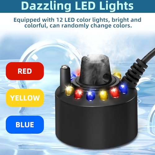 DaToo Mist Maker Mini Pond Fog Machine 12 Led Indoor Water Fountain Mister Fogger with Splashing Guard Atomizer Air Humidifier Ultrasonic Fogger for Water Feature Halloween and Other Holidays