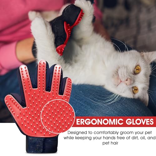 Upgrade Pet Grooming Gloves, Grooming Gloves for Dogs, Cats, Rabbits & Horses with Long and Short Hair, Efficient Pets Hair Remover Mittens - 1 Pair (Red) - color: Red