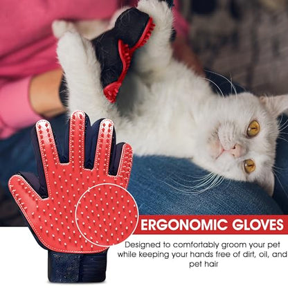 Upgrade Pet Grooming Gloves, Grooming Gloves for Dogs, Cats, Rabbits & Horses with Long and Short Hair, Efficient Pets Hair Remover Mittens - 1 Pair (Red) - color: Red