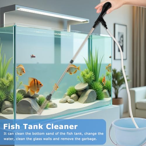 Small Fish Aquarium Gravel Cleaner Kit - Manual 80GPH Strong Suction Gravel Vacuum for Aquarium, Water Changer, Sand Washer, Glass Cleaner & Waste Remover for 5-80 Gallon Tanks, 200cm Hose