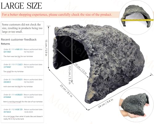 Rock Cave Habitat Hidden for Reptile and Amphibians.Terrarium & Aquarium Decor, Reptile hideout Hide Cave, Perfect for Bearded Dragons,Lizards,Snakes,Turtles,Geckos,Tortoises,Small Animals -Large Size - style: Extra Large Size ( Grey )
