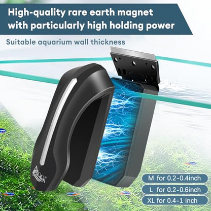 AQQA Aquarium Magnet Glass/Acrylic Cleaner,Fish Tank Cleaner Brush | Magnetic Algae Scrapers Cleaning Tools with 2 Detachable Scrapers,Floating Freshwater Saltwater ( L) - size: Large