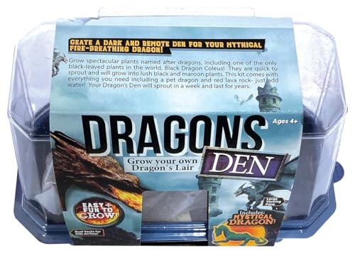 Toys By Nature Miniature Worlds Dragon's Den Flower Windowsill Terrarium Starter Kit, Complete Supplies to Grow Your Own Indoor Mythical Lair with Dragon Figurine and Lava Rock (Dragon's Den) - style: Dragon's Den