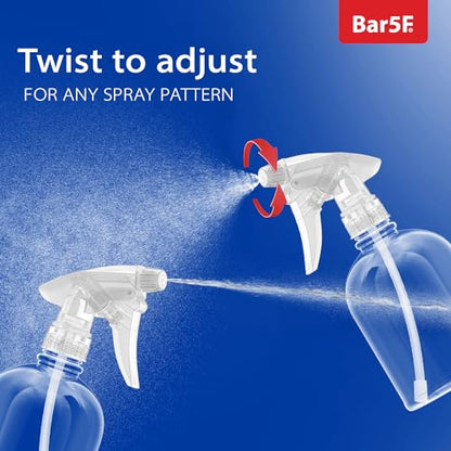 Bar5F Empty Clear Spray Bottle, 16 Oz, Pack of 3 | Adjustable Head Sprayer, Fine to Stream, Natural