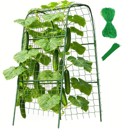 Cucumber Trellis for Plant Climbing- Cucumebr Arch Trelli for Flower Vine Vegetable Tomato Cage Raised Bed- Foldable Garden Tunnel Trellis (47x15.7in)