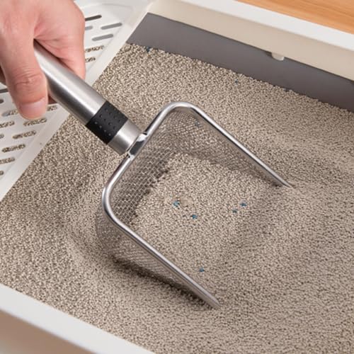 Cat Litter Scoop: Stainless Steel Shovel Kitty Litter Scooper, Easy Clean Pooper Scooper with Hanging Hole Long Handle Sifter