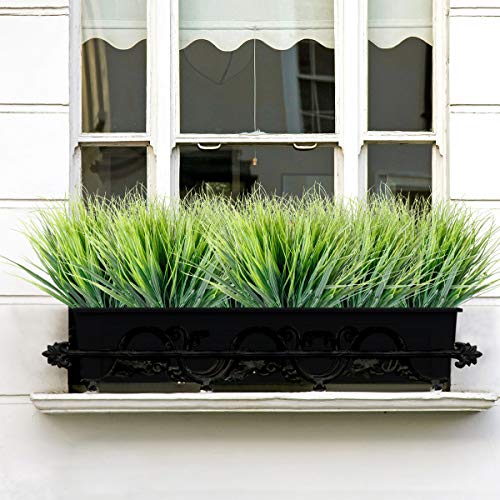 JEMONG 30 Bundles Artificial Grasses Outdoor UV Resistant Fake Grasses No Fade Faux Plastic Plants Garden Porch Window Box Decorating… - color: Green Grass, size: 30Bundles