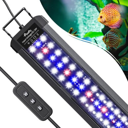 Pawfly 28W Aquarium LED Light for 36 to 42 Inch Fish Tanks Extendable Fish Tank Light with Full Spectrum Brilliant White Blue Red Lights with Daytime & Night Modes and Adjustable Brightness - color: Basic, size: 36"-42"