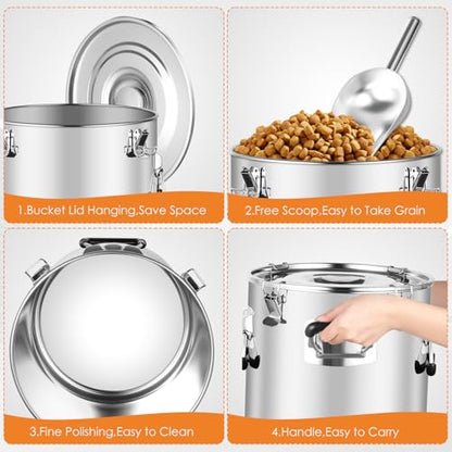 Stainless Steel Dog Food Storage Container,50LB/55LB Airtight Dog Food Storage Container with Lid to Keep Fresh,Easy Clean Large Pet Food Storage Container with Scoop for Cat Food,Chicken Feed,Rice - size: 50 LBS