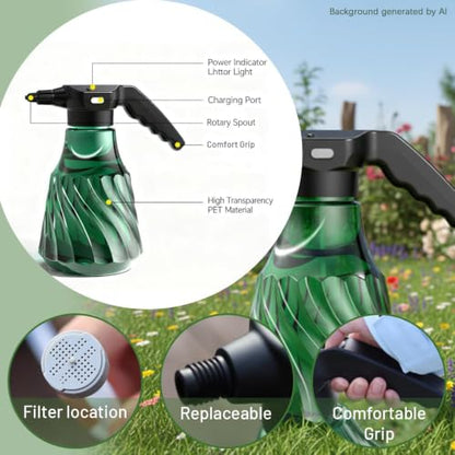 Electric Plant Mister, Rechargeable Spray Bottle for Garden | 0.53 Gallon portable sprayer with adjustable nozzle; features fine mist and continuous spray for indoor plants