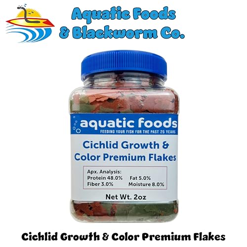 Cichlid Growth & Color Enhancing Flakes for Cichlids, Discus, All Tropicals. Aquatic Foods Premium Flakes…2oz Small Jar - size: 2 Ounce (Pack of 1)