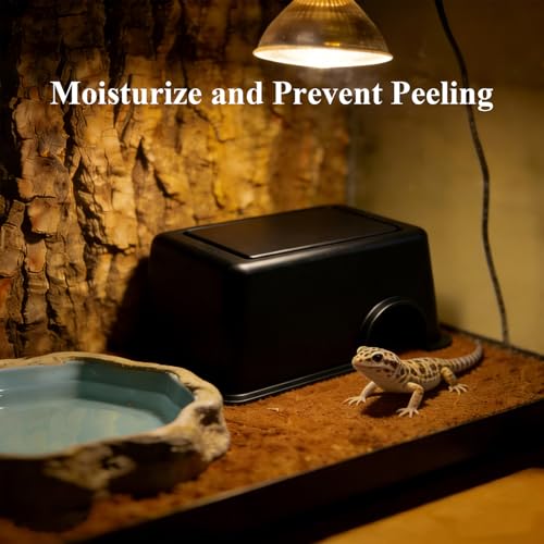 Hypeety Reptile Hide Box Small Animal Hide Cave for Snakes Lizards Geckos | Smooth surface, with pottery sink, maintain humidity, helps peeling, hollow design at the top, easy to clean, balck, 3-in-1