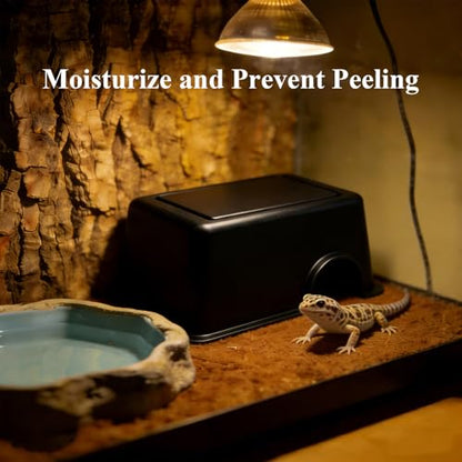 Hypeety Reptile Hide Box Small Animal Hide Cave for Snakes Lizards Geckos | Smooth surface, with pottery sink, maintain humidity, helps peeling, hollow design at the top, easy to clean, balck, 3-in-1