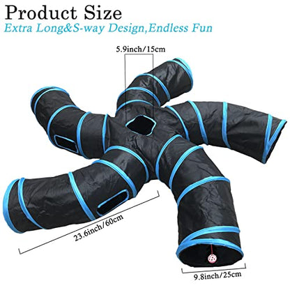 Cat Tunnel,5 Way Large Collapsible Tunnels Tube Upgrade with 6 Peek Hole,S-Shaped Maze House Play Toy Interactive Cat Toy for Cat Kitten Kitty Rabbit - size: 5-way Black