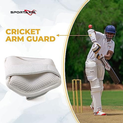 SPORTAXIS Cricket Arm Guard - Dual Strap, Soft Inside Foam, Maximum Protection - White, Essential Cricket Gear for Confident and Stylish Play – Useful for Long Practice & Playing Sessions