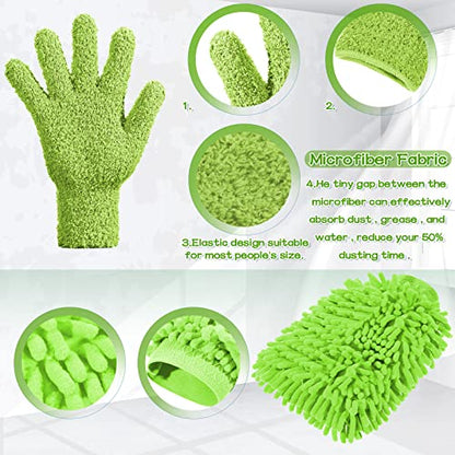 Potchen 6 Pcs Microfiber Dusting Mitt Gloves for Plants Washable Dusting Gloves for House Cleaning Furniture Car Washing - color: Navy Blue, Green