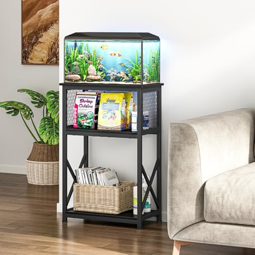 Snughome 10 Gallon Aquarium Stand with Storage, 3 Tier Heavy Metal Fish Tank Stand Shelf 20.47" x 11.42" x 30.91", Black - color: Black