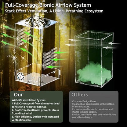 Jumping Spider Enclosure, Acrylic Spider Terrarium with Magnetic Door, Side-Opening, Laser-Cut Biomimetic Ventilation System, Escape-Proof for Feeder Insects (6.5"x6.5"x12") - size: 6.5"x6.5"x12" - Side-opening