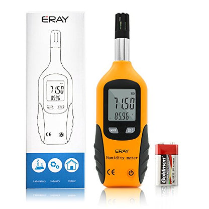 Digital Psychrometer Thermometer Hygrometer with Backlight, ERAY Temperature and Humidity Reader Meter Thermo-Hygrometer with Dew Point and Wet Bulb Temperature, 9V Battery Included(Yellow) - color: Yellow