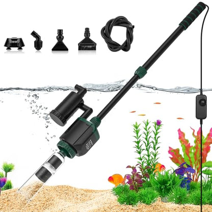 AQQA 6-in-1 Aquarium Gravel Cleaner, 600GPH Adjustable Water Flow Aquarium Vacuum | Electric DC Fish Tank Cleaner, Extendable Length, Supports Changing Water, Washing Sand, Water Filtering and Circulation