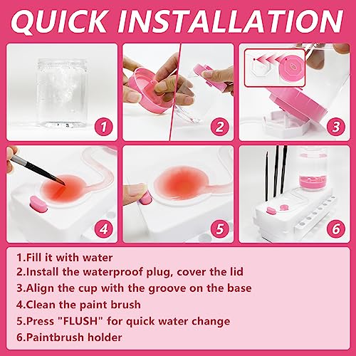 Paint Brush Cleaner Set, Paint Brush Rinser with Drain and Brush Holder, Water Circulation Paintbrush Cleaner Rinser for Acrylic, Watercolor, Water-Based Art Supplies Paint Brush Cleaner Tool, Pink - color: Pink
