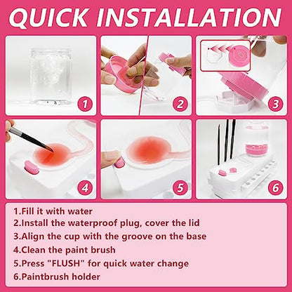 Paint Brush Cleaner Set, Paint Brush Rinser with Drain and Brush Holder, Water Circulation Paintbrush Cleaner Rinser for Acrylic, Watercolor, Water-Based Art Supplies Paint Brush Cleaner Tool, Pink - color: Pink