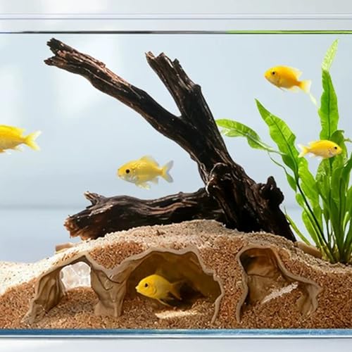 LIYAOLI 3D Printed Aquarium Cave Tunnel with Viewing Ports | Fish Tank Decor Hideout for Pleco,Fish Shrimp and Betta & Corydoras with Multiple Caves for Fish Tank Aquascape Decoration (M - Sand Color) - color: M - Sand Color