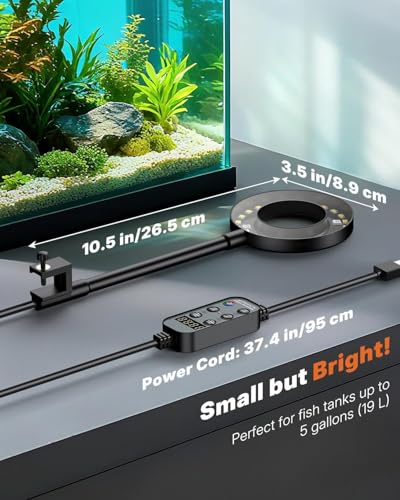 Pawfly 6W Smart Bluetooth Fish Tank Clip Light, Full Spectrum LED Aquatic Light with 24-Hour Cycle Timer & Variable Brightness, USB Supply for 1-5Gal Small Tanks (Adapter Not Included) - size: For 1 to 5 Gallon Fish Tank（Bluetooth）