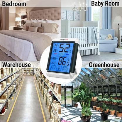 TempPro TempAir Digital Indoor Hygrometer Thermometer with Touchscreen | 4-Inch Temperature/Humidity Monitor with Backlit, Room Thermometer/Humidity Meter for House Home Greenhouse - size: Indoor