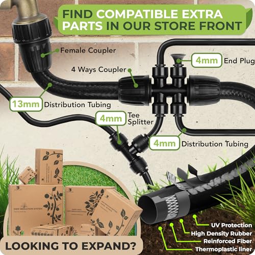 1/4" Irrigation Tubing for Quick Connect Drip Irrigation 100 feet | Mainline Tubing for Drip Irrigation System Kit or Blank Distribution Hose for Any Gardening Project, Black