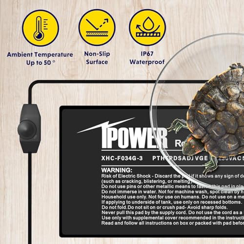 iPower 8 by 12-Inch 16 Watts Reptile Heating Mat with Temperature Controller Under Tank Warmer Terrarium Heat Pad for Reptiles and Amphibians, Black - size: 8 X 12 Inch, style: 1 Pack with Adjustable Knob