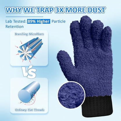 MIG4U 2 Pairs Microfiber Gloves - Dusting Gloves for House Cleaning - Washable Blind Cleaner Duster Tool (Navy,S/M) - color: Navy 2 Pairs, size: Small-Medium