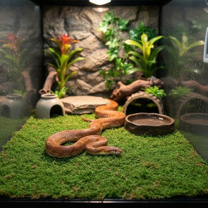 8 Pcs Reptile Carpet 12'' x 12'' Natural Moss Terrarium Bedding Reptile Liner Green Substrate Flooring Cuttable Terrarium Mat Tank Accessories for Bearded Dragon Leopard Snake Tortoise
